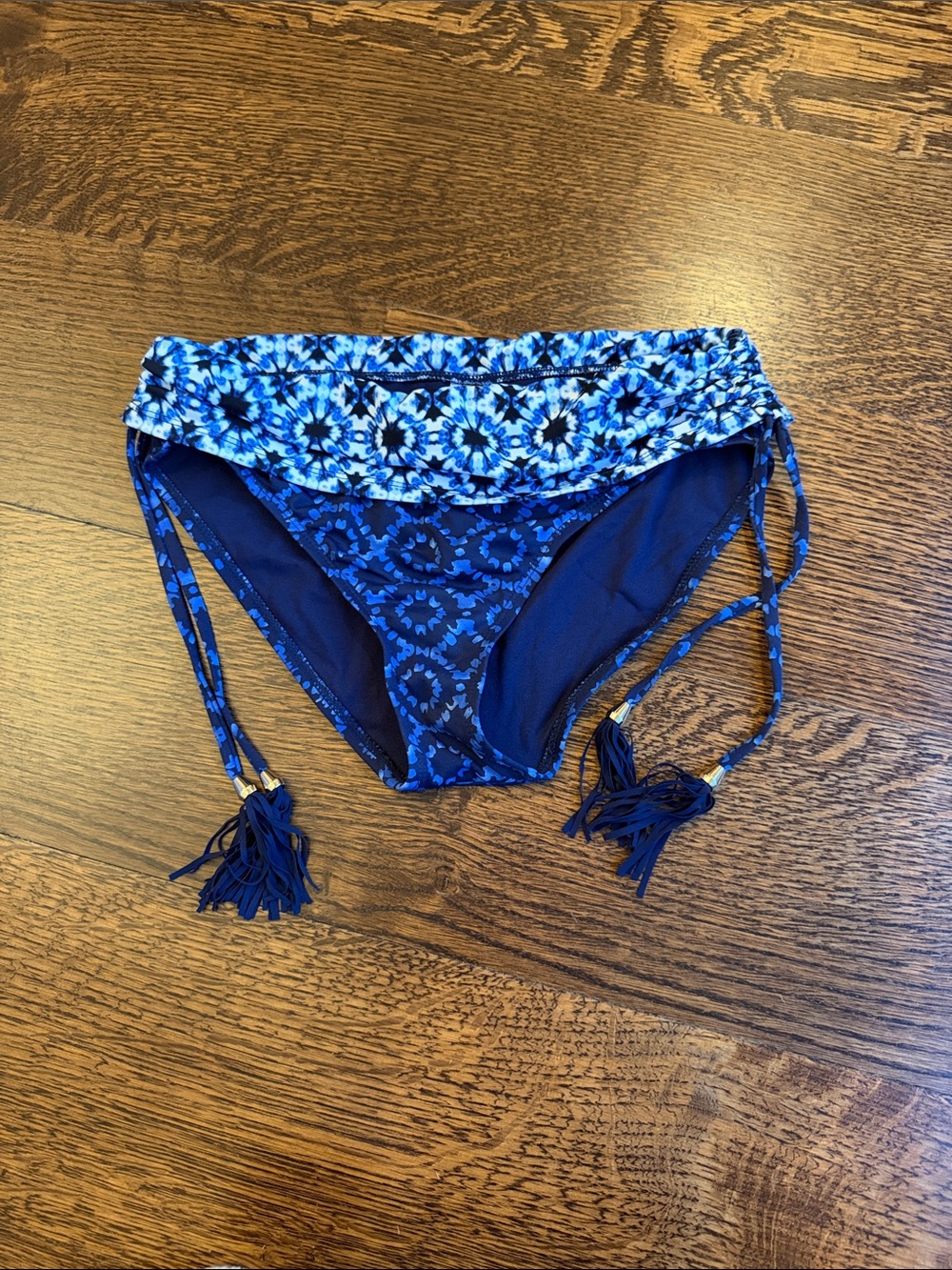Tommy Bahama Blue Printed Bikini Bottom with Tassel Ties